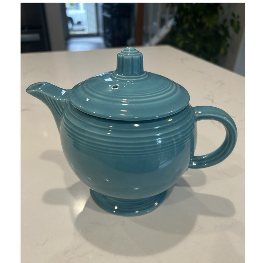 Fiesta Wear Ceramic Teapot Vintage Turquoise Collectible